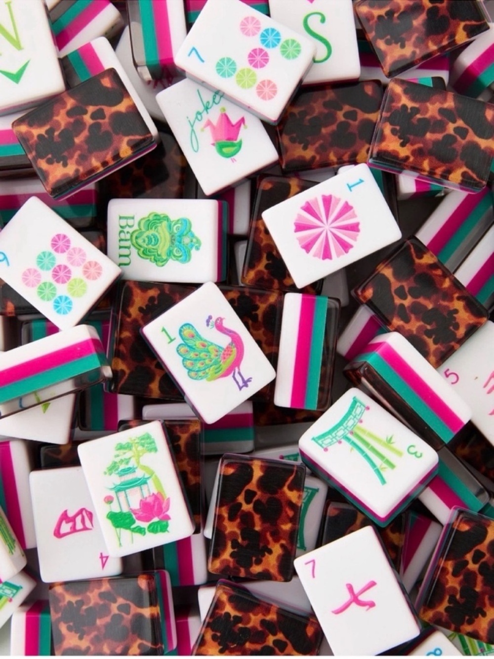 Tortoise shell Mahjong Tiles-Pink, Green and Blue